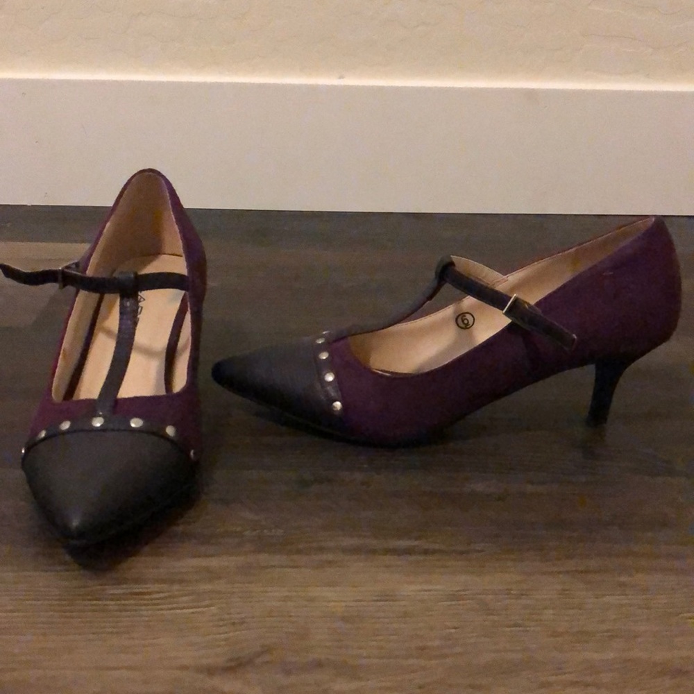 Violet T-strap kitten heels